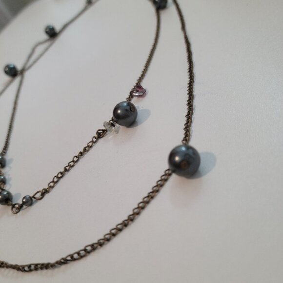 Vintage Genuine Flapper Faux Black Grey Pearls Stations and Crystal Iridescent - Picture 2 of 10